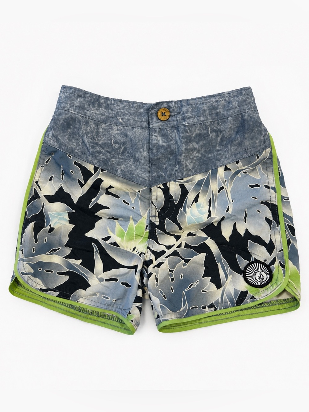 Volcom Blue Floral Print Shorts with Lime Trim